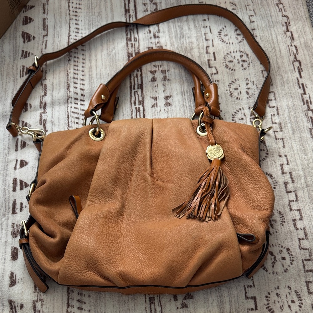 Vince Camuto Large Cris Camel Leather Hobo Satchel Crossbody Shoulder Bag